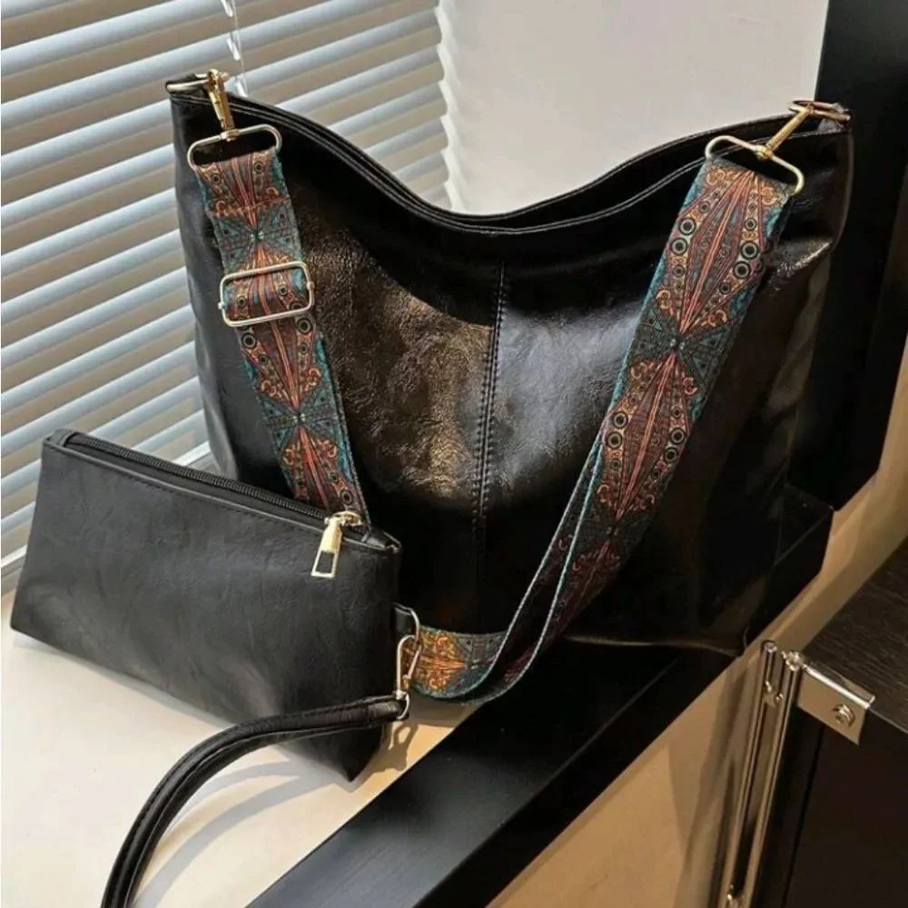 Black Bohemian Purse Bag with Matching Wristlet